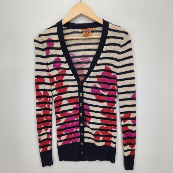 Tory Burch Sweaters - Tory Burch Womens Floral Pedal Cardigan Sweater Soft Linen Blend Size XXS